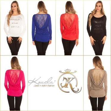 Trendy pullover with lace Royalblue